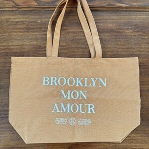 NWOT Sézane Brooklyn Mon Amour gold ochre tan cotton canvas tote limited edition